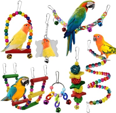 Vogelspeeltjes set van 7, kleurrijke en interactieve speeltjes voor vogels, stimuleert activiteit en verveling tegen te gaan