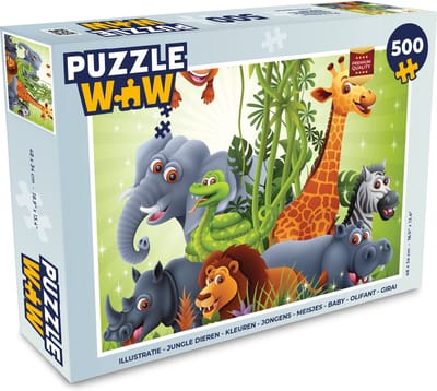 Puzzel Jungle dieren - Planten - Kinderen - Olifant - Giraf - Leeuw - Legpuzzel - Puzzel 500 stukjes