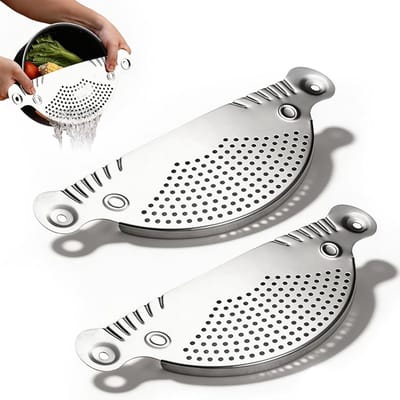 Praktische RVS Afvoer voor Pannen tot 26 cm, Ideaal voor Pasta en Aardappelen, Roestvrij, Vaatwasserbestendig, Set van 2