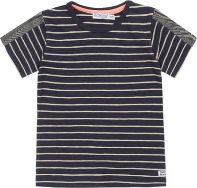 Dirkje jongens T-shirt donkerblauw beige streep - maat 56