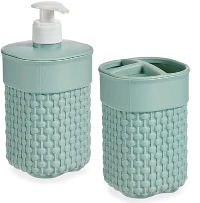 Berilo Badkamer accessoires set - 2-delig mintgroen - kunststof - Zeeppompje - Tandenborstelbeker