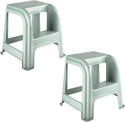 Plasticforte Opstapkrukje - 2x - 2 tredes - groen - kunststof - 44 x 42 x 45 cm - tot 120 kg - Opstapje - Trapje