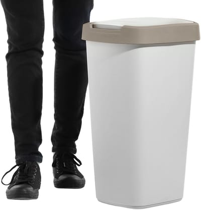 KADAX Afvalemmer 25 liter, afvalemmer met kanteldeksel, afvalemmer voor afvalscheiding, vuilnismand van kunststof, robuuste vuilnisemmer, vuilnisemmer (grijs/lichtbruin)