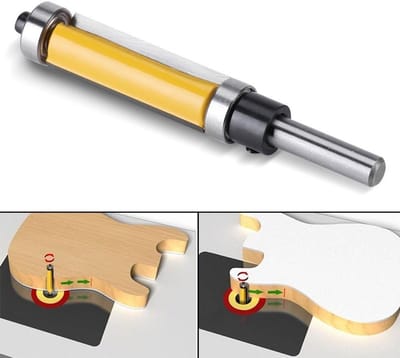 Houtbewerkingsgereedschap: Flush Trim Frees met Rechte Top en Onderlager, 1-1/2 Inch H, 1/4 Inch Schacht, Perfect voor Precisiewerk en Afwerking