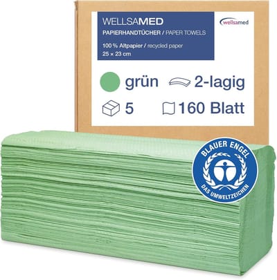 Papieren handdoeken - Vouwhanddoeken - Hygiënisch drogen - ZZ-vouwbaar - 25x23 cm - groen