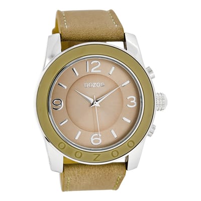 OOZOO Timepieces - Zilverkleurige horloge met zand leren band - C5272