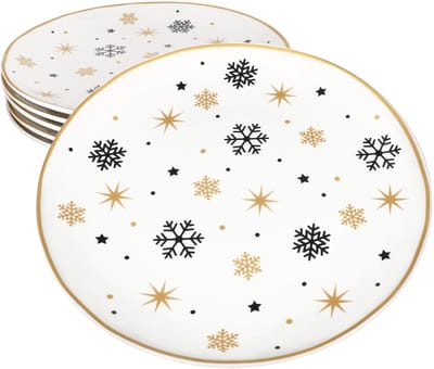 Set van 6 Stars zwart en goud stoneware dinerborden voor 6 personen - 23108231