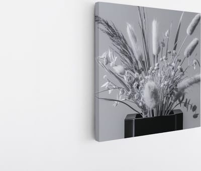 Saammp Canvas Schilderij - Zwart - wit - bloemen - Natuur - 20x20 - Foto op canvas - Wanddecoratie - Muurdecoratie Woonkamer - Kantoor Decoratie