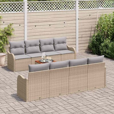 vidaXL Tuinbank Set met opslag 9 pcs Beige en Lichtgrijs poly rattan