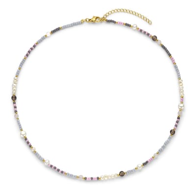 CO88 Collection 8CN-26420 Kralen Ketting - Collier - Kralen - Parel - 2mm - 3,8mm - 40+5cm - Grijs - Wit - Roze - Goudkleurig