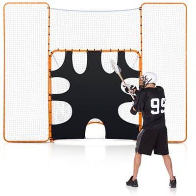 VEVOR 3-in-1 Lacrosse-doel (3,66 x 2,74 m) Groot Lacrosse-net met achterstop en doel, snel en eenvoudig op te zetten rebounder-uitrusting voor in de achtertuin, trainingsnetten met stalen frame