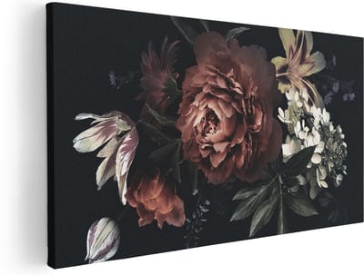 Artaza Canvas Schilderij Bloemen - 40x20 cm - Klein - Wanddecoratie Boeket - Muurdecoratie Pioenroos - Schilderijen Op Canvas Stilleven