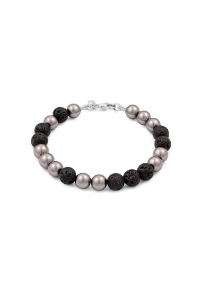 KUZZOI - Armband - Lava Synthetische Perle Grau Schwarz 925 Sterling Silber -