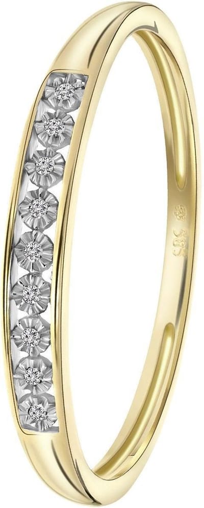 Lucardi Dames Ring met 9 diamanten 0,02ct - Ring - Cadeau - 14 Karaat Goud - Geelgoud