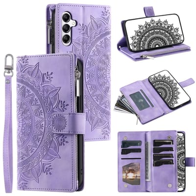 Telefoonhoesje geschikt voor Samsung Galaxy A26 5G - Portemonnee met rits - book-case hoesje - ruimte voor 7 pasjes - Portemonnee met rits - book-case hoesje - ruimte voor 8 pasjes - mandala paars