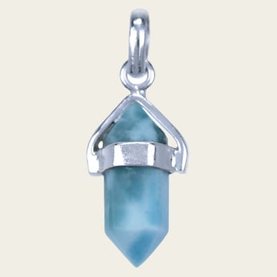 Zilveren Larimar edelsteen met potlood vatting kettinghanger
