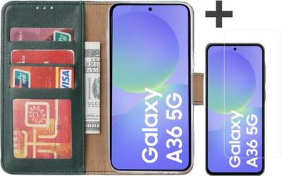 Hoesje met Screenprotector Geschikt voor Samsung Galaxy A36 – Arara bookcase met pasjeshouder - Groen