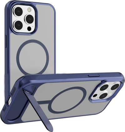 Schokbestendig Harde Pc achterkant / Zachte randen | Geschikt voor: iPhone 16 - Back Cover met standaard | Compatibel met MagSafe - Blauw