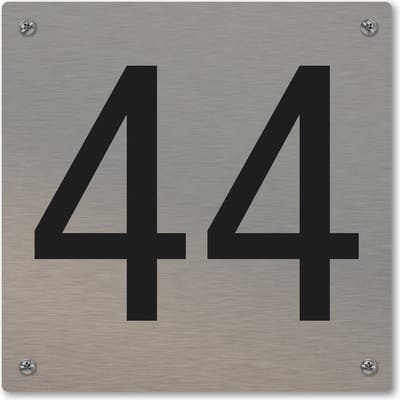 Huisnummerbord - huisnummer 44 - voordeur - 12 x 12 cm - rvs look - schroeven - naambordje nummerbord