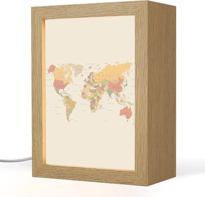 Tafellamp 15x20 cm - LED lamp - Wereldkaart - Realistisch - Beige - Decoratieve tafellampen - Dimbaar - Tafellampje slaapkamer - Woonkamer binnen