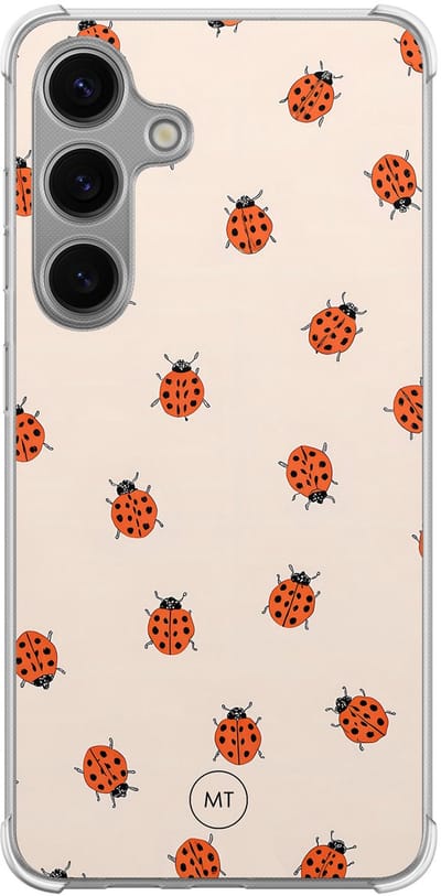 Hoesje (shockproof) geschikt voor Samsung Galaxy S24 - Lieveheerstbeestjes - Extra sterke case - TPU/polycarbonaat - Print - Beige, Transparant