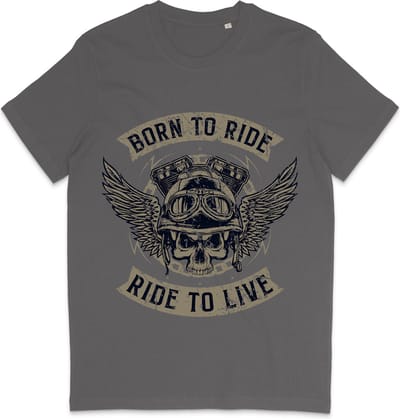 Heren en Dames T Shirt - Motorrijder - Born To Ride - Grijs - XS