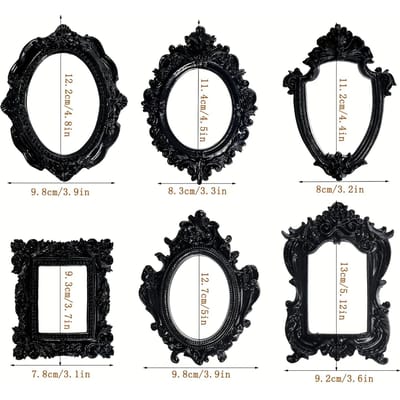 6 stuks Dark Elements Vintage Mini Fotolijsten Vintage Hars Zwarte Fotolijsten Vintage Mini Fotolijsten Creatieve Ovale Fotolijsten 6pcs