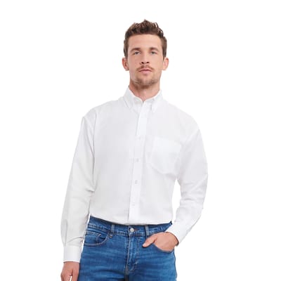 Russell Collection Heren Oxford Easy-Care overhemd met lange mouwen (Wit)