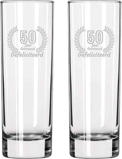 Gegraveerde set Longdrinkglazen 22cl Gefeliciteerd 50 jaar getrouwd