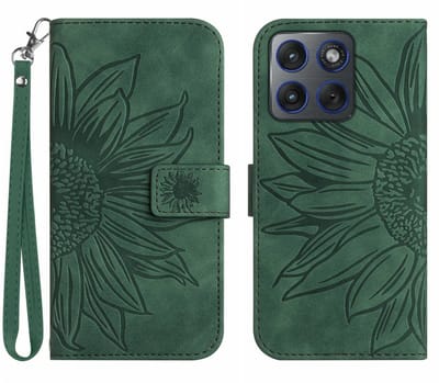 Coverup Hoesje - Geschikt voor Motorola Edge 70 Hoesje - Coverup Zonnebloem Book Case met Koord - Groen
