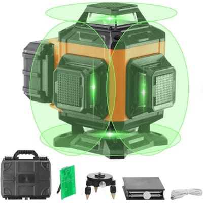 VEVOR Kruislijnlaser 30m Laserwaterpas Zelfnivellerende Lijnlaser 520nm ± 10nm Lasergolflengte Bouwlaser ± 0,28cm Bij 10m Kruislaser ± 3° Stof- en Waterdicht Incl. Lithiumbatterij Type C Kabel
