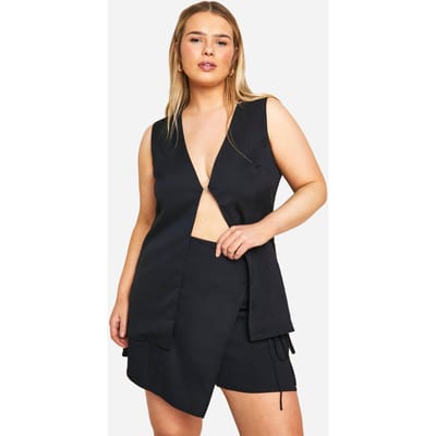 boohoo Dames Plus Haak-en-Oog Vest en Skort Co-ord | Zwart | Maat: 56