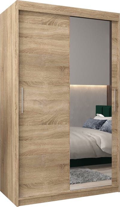 InspireMe - Kledingkast met 2 schuifdeuren, Modern-stijl, Kledingkast met planken (BxHxD): 120x200x62 - TORM II 120 Sonoma Eik