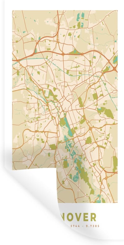 Muurstickers - Sticker Folie - Hannover - Plattegrond - Stadskaart - Vintage - Kaart - 40x80 cm - Plakfolie - Muurstickers Kinderkamer - Zelfklevend Behang - Zelfklevend behangpapier - Stickerfolie