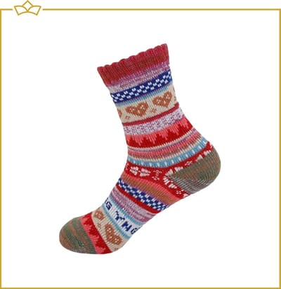 ATTREZZO® Wollen Sokken - Huissokken - Noorse Sokken - Wintersokken - maat 35/38 - Rood - Multicolor