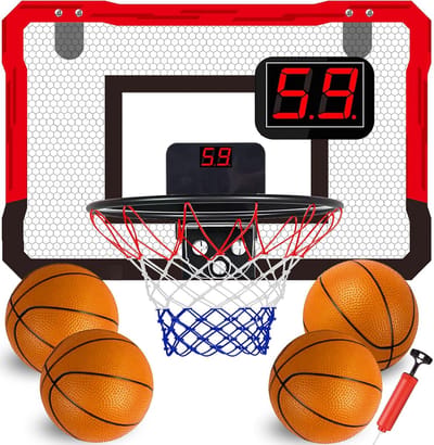 Mini Basketbalkorf voor Binnen en Buiten - Inclusief Pomp en 4 Ballen - Met Elektronisch Scorebord