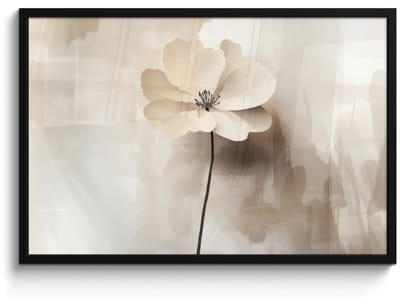 Poster in lijst - Fotolijst 90x60 cm - Posters - Bloem - Beige - Verf - Schaduw - Posterlijst zwart - Decoratie - Wanddecoratie woonkamer - Muurdecoratie slaapkamer