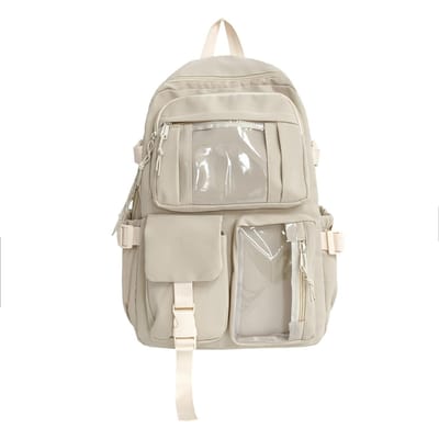 Nouveau Sac à Dos Mignon en Nylon Convient aux Jeunes Filles, Étudiantes et Dames, Sac à Dos Étudiant Multi-Poches beige