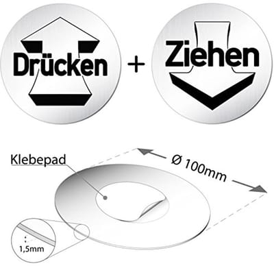 XXL deurbordjes SET van geanodiseerd aluminium - Ø100mm - Slechts €1,50 verzendkosten! - Instructieplaatje Drukken + Trekken