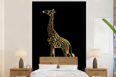 Behang - Fotobehang Giraf - Vintage - Goud - Breedte 145 cm x hoogte 220 cm