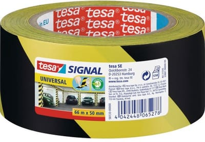 Tesa afzettape/markeertape - 2x - geel/zwart 5 cm x 66m - Signaaltape - Gevarenzone tape - Parkeerplaats/garage