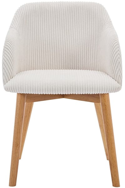 Vente-unique Set van 6 stoelen met armleuningen van ribfluweel en heveahout - Crèmewit - JELISA