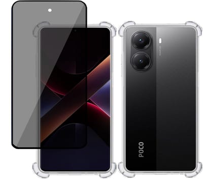 TechNow Hoesje + Privé Screenprotector geschikt voor Poco X7 Pro – Privacy Tempered Glass - Case Transparant