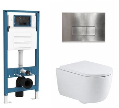 QeramiQ Dely Swirl Toiletset - inbouwreservoir Qeramiq Flush - 35mm zitting - metaal RVS bedieningsplaat - rechthoekige knoppen - glans wit