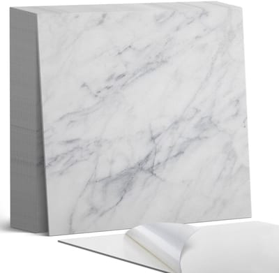 Coloray Plaktegels - Geaderd marmerpatroon Zelfklevende Tegels - 20 cm x 20 cm - Wit Plaktegels - 20 stuks - Vierkant PVC Tegels - Plaktegels Badkamer - Plaktegels Vloer - Vinyltegels Vloer Zelfklevend - Wandtegel Zelfklevend