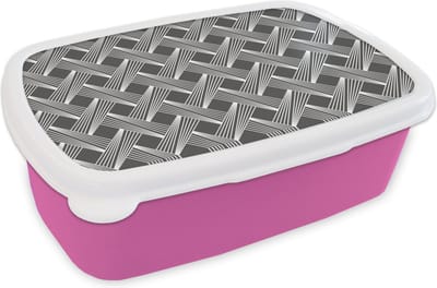 Broodtrommel Roze - Lunchbox - Brooddoos - Patroon - Grijs - Geometrisch - 18x12x6 cm - Kinderen - Meisje