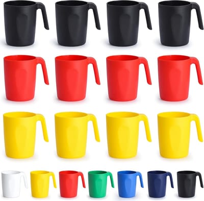 Set van 12 Lichtgewicht Herbruikbare Plastic Mokken - Schokbestendig Reisbekers voor Koffie en Espresso, Magnetron- en Vaatwasserbestendig, Gemakkelijk te Dragen en Schoon te Maken