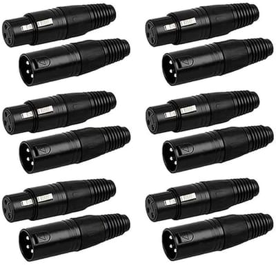 XLR connectors 12 stuks - 3 pin - zwart - eenvoudig te monteren - ShopVlot