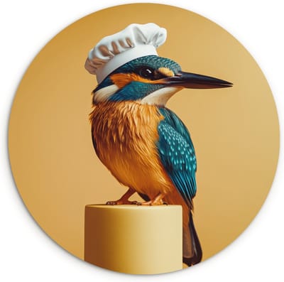 WallCircle® Wandcirkel 30x30 cm - Muurcirkel Ijsvogel - Pilaar - Koksmuts - Vogel - Muurdecoratie woonkamer - Wanddecoratie keuken - Kamer decoratie accessoires - Ronde schilderijen