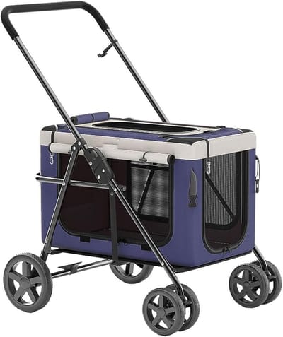 Huisdieren Wandelwagen - Reiswagen Kat Hond - Comfortabel Reizen - Afneembare Draagmand - 74 x 41 x 48 cm - Grijs